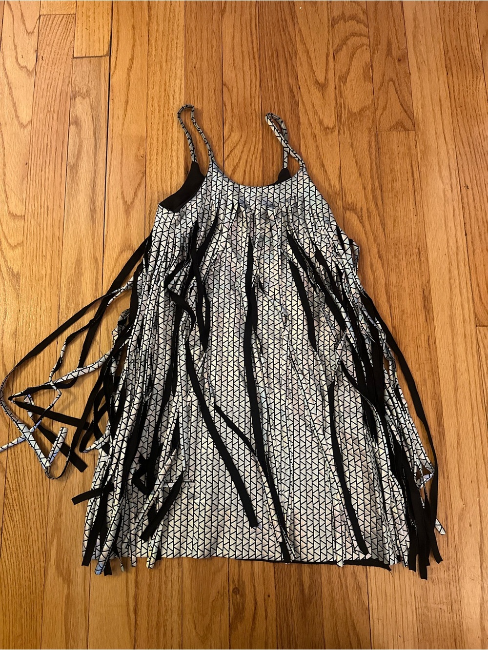 Les Tout Petits Black & White Metallic Geometric Fringe Kids Tank Dress